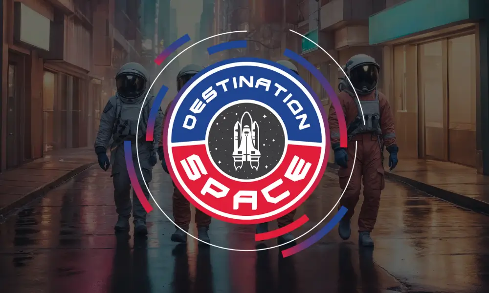 Multi-City 5 Destination Space Logo over 4 astronauts in space suits
