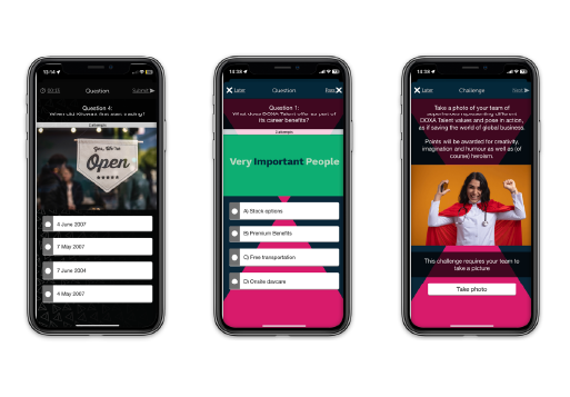 Browse By Activity 59 tech-based team building Custom Questions - 3 phones with custom branding applied
